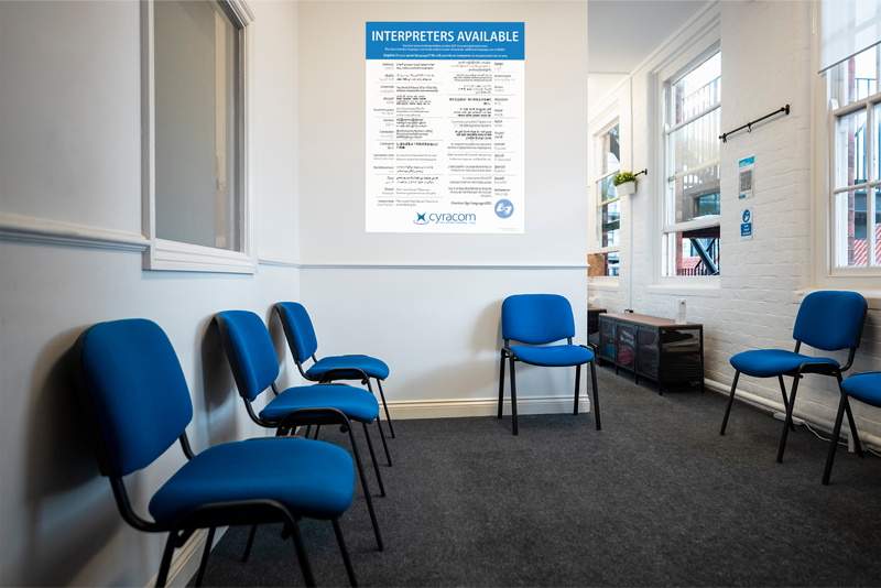 CyraCom Interpreters Available Waiting Room Signage